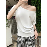 2025 Summer Slack Wind Collared Shoulder T-Shirt Size Fat MM Thin Simple Cotton Top