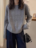 Lazy Gray Knitted Sweater Women's Jacket Autumn And Winter New Design Loose Knitting Inside The Bottom Top