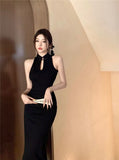 High-End Sexy Improved Cheongsam Evening Dress Dress Girl Early Spring Summer Sister New Chinese Style Retro Hanging Neck Dress
