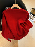 New Year's Christmas Red Button Love Sweater Cardigan Women Autumn And Winter Loose Soft Han Knit Coat
