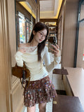 Korean Fake Two Lace One-Word Collar Design Long-Sleeved T-Shirt Girl Spring 2026 New Small Top