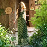 Vintage Fresh Green Lattice Dress Dress Woman 2025 New Gentle Temperament To Show Thin Back Dress