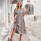 Dili Independent Research And Development Design Printing V-Neck Short-Sleeved Dress Dress 2025 Summer Women's Fashion