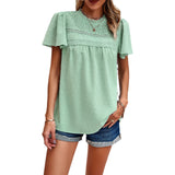 Dili Women's Clothing 2025 Spring And Summer Temperament Solid Color Short-Sleeved Lace Top