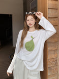 Korean Wearing Pear Print Long-Sleeved T-Shirts For Women's Summer Slim Thin Sunscreen Shirt Languid Wind Relaxation Top