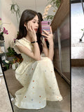 New Chinese Women's Short-Sleeved Broken Floral Dress Women's Summer High-End Temperament To Close The Waist Thin Gentle Style Long Skirt