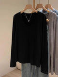 White Shoulder U Collar Long-Sleeved T-Shirt Women In The Early Autumn To Take A Loose Lazy Wind Feel To Wear A Bottom Shirt