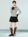 Black Apricot Stripes Bumped Round-Neck Long-Sleeved Knitted Shirt Women 2026 Autumn And Winter New Body Repair On The Bottom Shirt Top