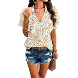 Dili Top Women's Dress 2025 Spring And Summer Temperament Elegant Print Wood Ear Short-Sleeved T-Shirt