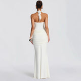 2025 Women's New Ribbon Splicing Slings Long Skirts To Hang Neck Dress Dress