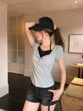 Summer Design Fake Two Strapped Short-Sleeved T-Shirts 2026 Summer New Set-Up Chic Little Top