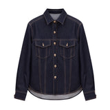 Free Ironing Drop Soft TR Denim Retro High-Waist Broad Leg Bright Line Denim Shirt Loose Set