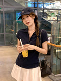 Spice Girls Polo Collar Shoulder Short-Sleeved T-Shirt 2026 Summer New Slim Solid Color Short Top