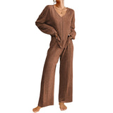 Autumn And Winter Lady's Homewear Set Long-Sleeved Trousers Two Sets Of Ribs To Keep Warm Home Pajamas