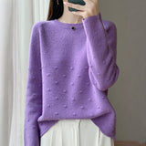 2025 Autumn And Winter New Round Neck Wave Knitted Shirt Loose Thick Coat With Gas Sweater Bottom Shirt Woman