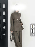 The New Spring With Writer's Set Aer Gas Field Full Open TR Twill Texture Short Trench Coat Broad Leg Trousers