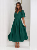 Hot New Summer High Feeling Deep V Bubble Sleeve Holiday Dress Fashion Women's Dress