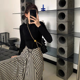 Milk White Gray Collar Shoulder Long Sleeves Solid-Colored T-Shirt Women's Early Autumn New Bottom Shirt Top