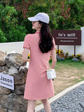 Pure Cotton Shoulder POLO Collar Embroidered Dress Women Summer New Sweet Sister Style Slim Slim Small Man T-Shirt Dress