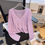 White Hollow Knitted Cardigan Girl Thin Long-Sleeved Ice Silk Shawl With Sling Skirt Air-Conditioning Shirt Summer