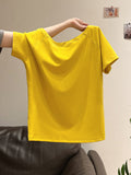 One-Word Collar Shoulder Design Loose Solid Color Short-Sleeved T-Shirt 2026 Summer New Slanted Shoulder Lazy Top