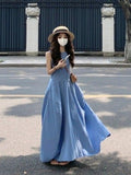 Seaside Holiday Wind Blue Sleeveless Vest Dress Women Summer 2026 Spring Popular Wearing New Long Skirt