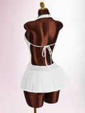 New Fashion Solid Color Body Sexy Waist Hanging Back Deep V Folded Short Dress Dress Dress Woman