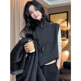 French Outside Wear Half-Open High-Neck Knitted Jersey Vest Lady Early Autumn And Winter Folding Wearing Warm Inside The Vest Woolen Top