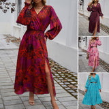 Dili 2025 Autumn And Winter Women's Temperament Elegant V Collar High-Waist Print Dress