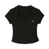 Pure Cotton Polo Collar Short-Sleeved T-Shirt Women's Summer 2025 New Large-Size Meat Masking Thin Design Wrinkled Short Blouse