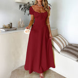 Dili 2025 Spring And Summer Temperament Elegant Solid Color Tie With Folding Bubble Bubble Sleeves French Dress Women's Dress