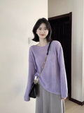 2025 Spring And Autumn Lilac Taut Sweater Thin Loose Lazy Wind Beautiful Knitted Shirt High-End Encase