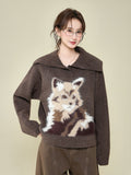 Brown Puppy Plush Collar Long-Sleeved Knitted Sweater Coat In Autumn And Winter Bottom With Thicker Warm Tops For Women