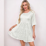 New Burst Fashion Solid Color Loose Waist Short-Sleeved Skirt Dress Banquet Squin Dress