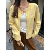 Light Blue Thread Round-Neck Long-Sleeved Knitted Cardigan Women's Autumn And Winter New Lazy Windy Loose Coat Embroidered Top