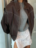 Autumn And Winter Women's Fashion Loose-Fitting Long-Sleeved Retro Jacket Zipper Jacket