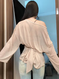 Pure Wind Thin Air-Conditioning Shirt Women's Back Strap To The Back Of The Waist High-End Feel Shirt A Word Shoulder Sun Protection Top