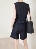 Cationic Imitation Denim Fabric Vest Women Summer Breathable Anti-Fleet Shorts Sleeveless Vest Vest Vest Vest Five-Point Trousers Set