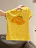 Korean Printing Slim Thin Round Neck T-Shirt 2026 Summer New Front Shoulder Design Short Top