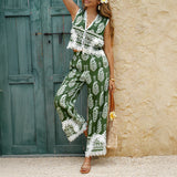 Dili 2025 Spring And Summer Leisure Holiday Wind Simyya Print Bumps On The Shoulder Trousers Suit Women's Clothing