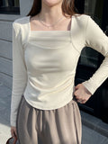 Grinding Long-Sleeved T-Shirt Women's Autumn And Winter With A Repair Body Collar Collar De-Velvet Bottom Shirt Short Top 2025 New