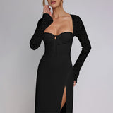 2025 New Autumn Low-Chests Sexy High Open Lace Splicing Dress