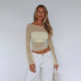 Summer Hot Net Yarn Bottom Top Coat Long Sleeve Perspective Inside The New Hot Girl T-Shirt