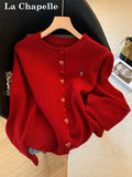 New Year's Christmas Red Button Love Sweater Coat Women's Autumn And Winter Loose Soft Han Knitted Open Shirt