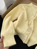 Young Yellow Sweater Women's Spring And Autumn Cardigan Jacket Lazy High-End Unique Knitted Shirt New Top