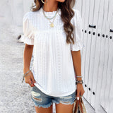 Dili Women's T-Shirt 2025 Spring And Summer Leisure Solid Color Short-Sleeved Hollow Top