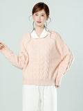 Korean Gentle Pink Jasmine Round Collar Thick Sweater 2026 Winter Loose Inside The Bottom Knitting Top