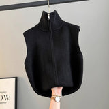 Knitted Vest High-Neck Double Zipper Comfortable Simple Early Autumn New Temperament Full Thin Bottom Shirt Vest Top