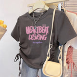 Pure Cotton T-Shirt Women's Short Sleeves To Repair Short Sweet Summer 2025 New Drawstring Collar Top