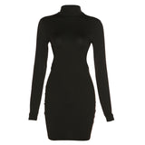 Spring And Summer New Fashion Half-High Collar Long Sleeve Sexy Back-To-Back Dress Dress Woman